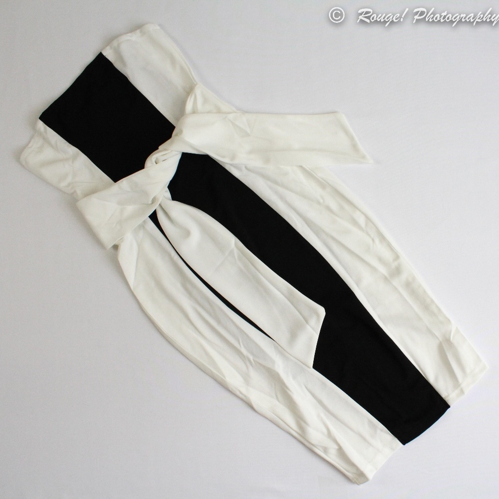 Strapless Color Block Self Tie Bodycon Midi Dress - Picture 5 of 8